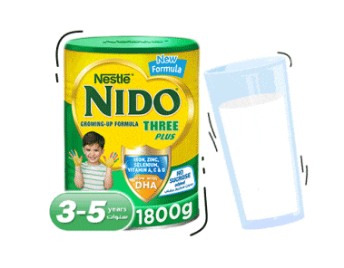 Nido for 3 - 5 Years Milk Can and a cup of milk